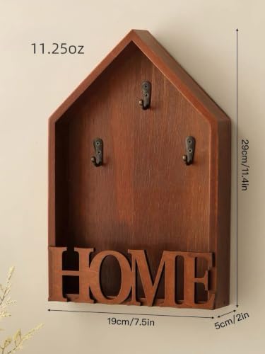 Key Holder Wall Mount, Pine Wood Key Hanger & Mail and Key Organizer for Wall, Decor Plate Hangers for Wall, Multifunctional Home Decor Entryway Key Holder with Shelf for Key & Plant Storage (Brown) - Image 7