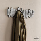 Umbra Sticks Wall Mount Coat Rack, 5 Hook Retractable Pegs, Grey - Image 2