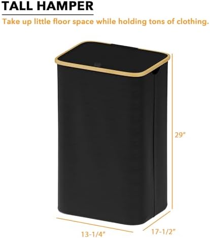 SpaceAid Laundry Hamper with Lid, 110L Large Tall Clothes Basket Bin with Bamboo Handles, Collapsible Laundry Hamper for Bedroom, Bathroom, Dorm, Laundry Room - Black - Image 5