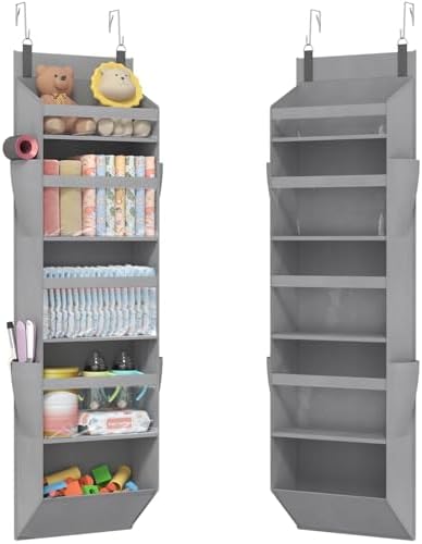 Lifewit 1 Pack Over the Door Organizer, Clear Window Hanging Storage with 4 Side Pockets, Anti Tilt 40 lbs Load Behind Door for Pantry, Nursery, Bathroom, Bedroom, Dorm, 5 Section, Gray by Lifewit