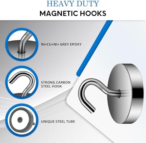 Neosmuk Magnetic Hooks Steel Tube Design for Cruise,100lb+ Grey,10 Pack - Image 4