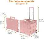 Inspired Living Ultra-Slim Rolling Collapsible Storage Pack-N-Roll Utility-carts, with Telescopic Handle, for Home, Garden, Shopping, Office, School use, Medium, Raspberry Pink - Image 2