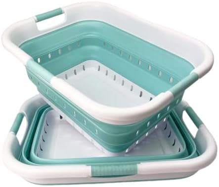 SAMMART Pack of 2 Collapsible Plastic Laundry Basket & Clothes Hamper, Comfort Non-Slip Handle, Foldable Storage Organizer with Space Saving Design, Portable Pop Up Container for Indoor and Outdoor by SAMMART