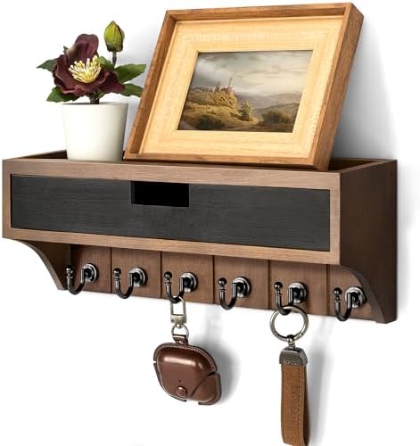 Rebee Vision Pine Wood Key Holder Wall Mount Home Decor, Brown & Black by REBEEVISION