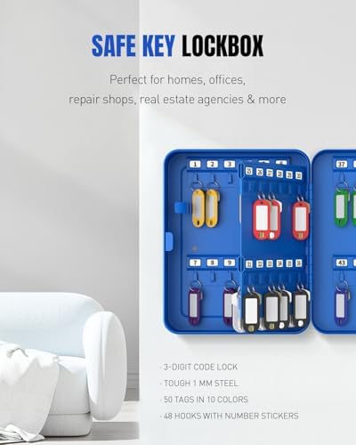 Uniclife 48 Keys Lock Box for Keys with Code, Wall Mount Key Lock Box with Code, Lockbox for Keys, Key Lockbox with Tags, Key Cabinet, Key Storage Box for Home Office & Company, Blue - Image 7