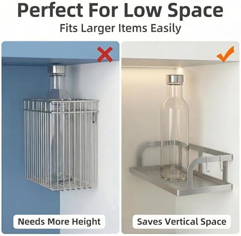 PUSDON 2-Pack Wide Hollowout Shower Caddy & Spice Rack, Wall Mount Bathroom Organizer with Mesh Bottom, Easy Access Cabinet Door Shelf Holds 50LBS - Silver Gray, Hollowout - Image 5