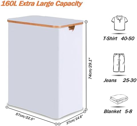 efluky Laundry Hamper 3 Section with lid and 3 Removable Bags, White - Image 2