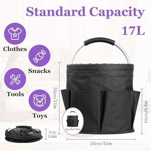 2Pcs Collapsible Cleaning Caddy with Handle, 17L Foldable Cleaning Supply Caddy, Bucket Tool Organizer in 600D Oxford Fabric, Multifunctional Storage Basket for Cleaning, Traveling, Black - Image 2