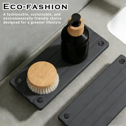 2PCS Instant Dry Sink Caddy for Bathroom Counter, Durable Kitchen Sink Organizer, Diatomite Stone Drying Tray, Upgrade Water Absorbing Stone Tray for Sink, Anti-Slip Stone Soap Tray -Dark Gray - Image 4