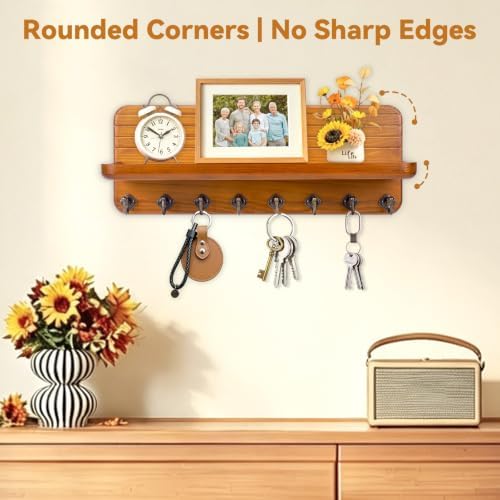 Key Holder for Wall, Mail Organizer Wall Mount with 8 Hooks Wooden Hanging Key Rack for Home Decor, Hallway, Entryway (Yellow) - Image 6