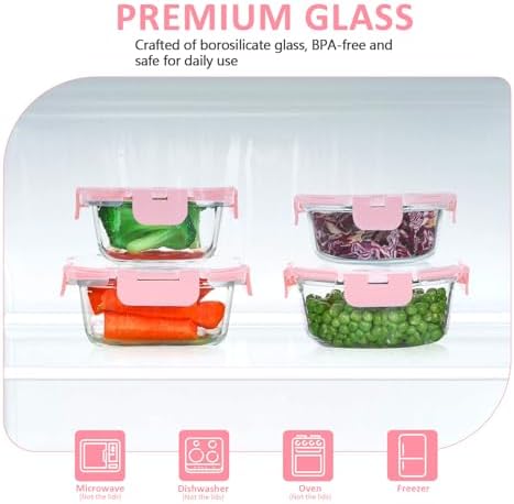 KOMUEE 24 Pieces Glass Food Storage Containers Set, Pink - Image 3