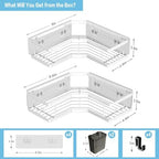 AKTECKE Shower Caddy Corner Organizer Shelf: 2Pack Adhesive Shower Essentials Accessories - No-Drilling Stainless Steel Bathroom Storage Rack with Hooks - Image 6