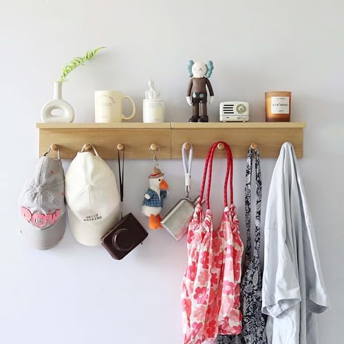 Entryway Coat Rack Hooks with Shelf, Sturdy Wooden Floating WallOrganizer Shelf with 4 Hooks siutable for Entrance, Mudroom, Kitchen, Bathroom,.etc(2pc-Oak Finish) - Image 2