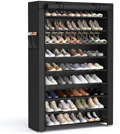 SONGMICS 10-Tier Shoe Rack with Cover, Shoe Storage Cabinet for 40-50 Pairs by Unknown