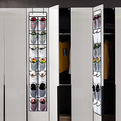 KEEPJOY 2 Pack White 14 Pockets Over the Door Shoe Organizer, Hanging Shoe Organizer with 4 Hooks, Shoe Holder with 14 Mesh Pockets Closet Door Shoe Storage Bag (White-2Pack) - Image 6