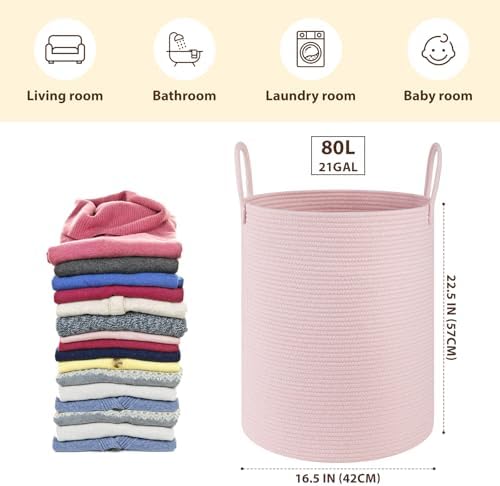 OIAHOMY 80L Nursery Hamper Laundry Basket Laundry Hamper Pink - Image 2