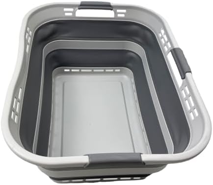 SAMMART 42L (11 Gallon) Collapsible Plastic Storage Basket - Foldable Pop Up Storage Container/Hamper - Portable Laundry Organizer - Space Saving (Grey, 42L (Style A)) by SAMMART