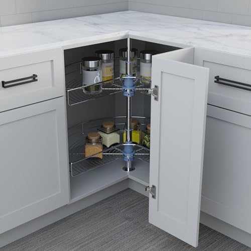 Dowell Base Cabinet Kidney Shape Dia.24 270° Lazy Susan, 2 Shelves, Kitchen Base Corner Cabinet Organizer (Chrome 4001 270 24) - Image 6