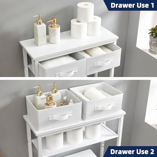 MOHOPE 2-Tier Over The Toilet Storage with 2 Fabric Drawers, Freestanding Above The Toilet Storage Cabinet, Space Saver Metal Over Toilet Bathroom Organizer Shelf for Small Space, White - Image 4