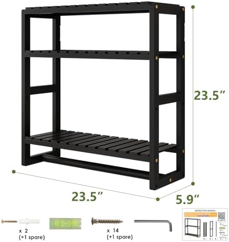 Galood Over The Toilet Storage Bathroom Shelves Wall Mounted 3 Tier Black-L - Image 3
