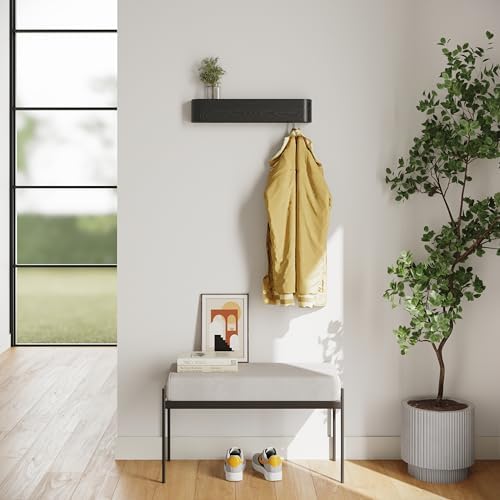 Kazai. Wall-Mounted Coat Rack 'Toke' - Modern Design Coat Rack with Hidden Wall Hooks - Solid Wood Veneer Panel Coat Hanger - Oak, Black - Image 6