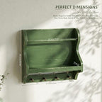 Pine Wood Mail Organizer Wall Mount with 7 Key Hooks for Room Decor, Green - Image 2
