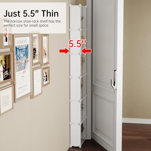 MAGINELS 6-Tier Slim Shoe Storage,Narrow Shoes Rack,Hidden Closet Organizer for Small Spaces,Tall shelf for Wall Behind Door,Entryway,White - Image 3