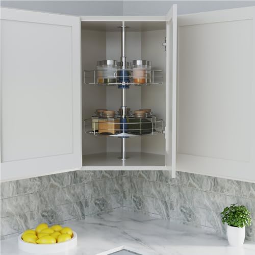 Dowell 18" Round Lazy Susan, 2 Shelves, Kitchen Wall Corner Cabinet Organizer (Chrome 4001 360D) - Image 4