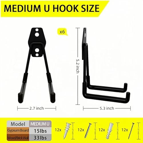6 Pack Garage Hooks Heavy Duty with Anti-Slip Coating, Steel Utility Ladder Hooks for Hanging Garden Tools, Hoses, Ropes, Bikes and More (5.3in) - Image 2