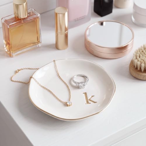 Ceramic Jewelry Tray, White Initial K Personalized Jewelry Dish - Image 4