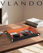 VLANDO Valet Tray, Foldable PU Leather Catchall Tray, Orange Black - Image 7