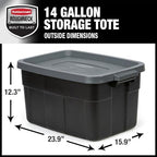 Rubbermaid Heavy Duty Black Storage Bins Plastic Totes with Lids for Storage, Stackable, Large Capacity, Durable, Multipurpose, 14 GAL, 6 Pack (14 GAL - 6 Pack Solid Black and Grey) - Image 2