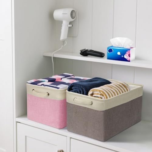 BALEINE 2 Pack Fabric Closet Storage Bins for Shelves, Linen Closet Organizers and Storage, Decorative Baskets for Organizing, Shelf, Clothes, Home, Office (Green, 15''x11''x9.5'') - Image 5