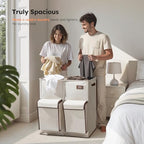 SOLEDI 180L Double Laundry Hamper with Lid and 2 Side Pockets, Dual Hamper - Image 3