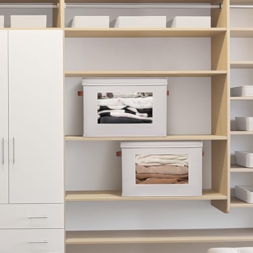 Univivi Fabric Storage Bins with Lids for Clothes 3 Pack, Beige - Image 5