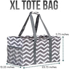 Extra Large Utility Tote Bag - Oversized Collapsible Reusable Wire Frame Rectangular Canvas Basket With Two Exterior Pockets For Beach, Pool, Laundry, Car Trunk, Storage - Chevron Gray - Image 3