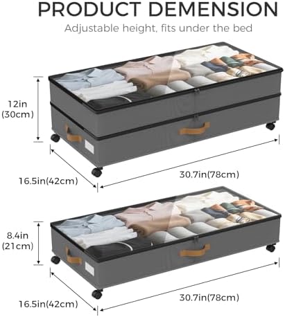 75L 4 Pack Adjustable Under Bed Storage with Wheels - Image 2