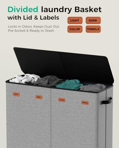 185L Laundry Hamper 4 Section with Lid & Removable Bags - Image 3