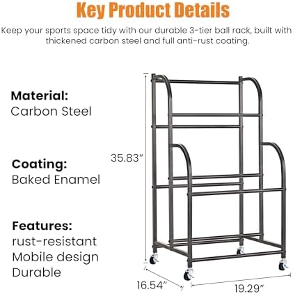 Basketball Rack with Wheels - Space-Saving Vertical Ball Storage for Basketball, Football, Soccer, Rolling Ball Rack for Garage & Outdoor, Heavy-Duty Ball Holder Organizer - Image 2