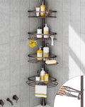 SEIRIONE Rustproof Shower Corner Caddy Organizer for Bathroom, Tension Pole with 4 Baskets, for Bathtub Storage Rack, 34 to 116 Inch Height, Bronze by SEIRIONE