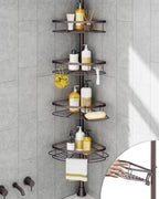 SEIRIONE Rustproof Shower Corner Caddy Organizer for Bathroom, Tension Pole with 4 Baskets, for Bathtub Storage Rack, 34 to 116 Inch Height, Bronze by SEIRIONE