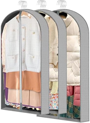 3 Pcs Garment Bags,40" & 50" PVEA Breathable Dust Cover,Dress Bag | For Hanging Clothes With Bedroom, Garment Covers For Suits,Padded Clothes,Shirts, Prevent, Dustproof, Keep Dry, Breathable by ZYKOYA