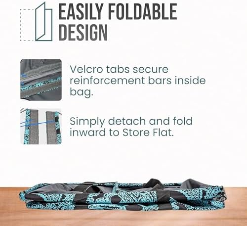 Extra Large Utility Tote Bag - Oversized Collapsible Reusable Wire Frame Rectangular Canvas Basket With Two Exterior Pockets For Beach, Pool, Laundry, Car Trunk, Storage - Paisley Blue - Image 6