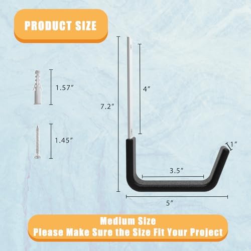 Heavy Duty Utility Hooks for Wall Mount, Garage Wall Hooks, Multi-Use Hose, Bike, Ladder, Chainsaw & Leaf Blower Hanger - 2 Medium (2 M) - Image 2