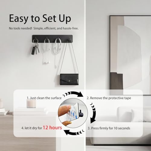 StrugDeas Key Holder for Wall with 2 Self-Adhesive Tapes, Black - Image 6