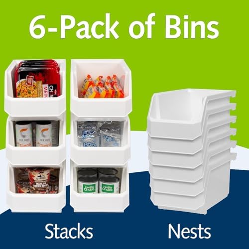ReadySpace Large Stackable Plastic Storage Bins, 6-Pack, White - Image 4