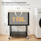 STO STO Rolling Laundry Hamper with Lockable Wheels, 29-Gallon (110L) Laundry Cart with Removable Canvas Bag, 2-Tier Clothes Basket Hamper with Shelf for Closet, Bedroom, Bathroom, Laundry Room, Beige - Image 6