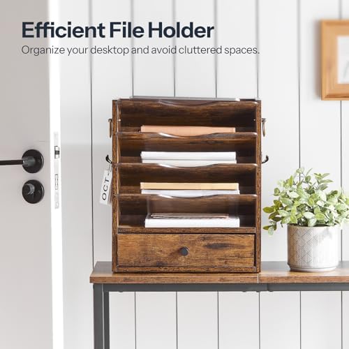 HOOBRO Wall File Organizer, Mail Organizer Wall Mounted, Wooden Literature Organizer, Construction Paper Organizer with Drawer Storage and 2 Hooks, for Office, Classroom, Home, Rustic Brown FG14WF01 - Image 4