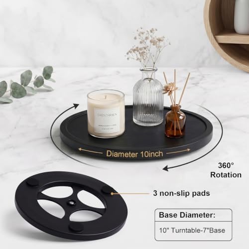 Lazy Susan Turntable Organizer, 10" Acacia Wood Round Serving Tray, Black - Image 3