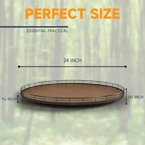AMH 24-Inch Extra Large Farmhouse Oak Lazy Susan Organizer, Walnut Finish - Image 5